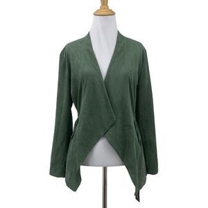 BlankNYC Jacket Womens XS Sage Vegan Suede Waterfall Lapel Drawstring Waist
